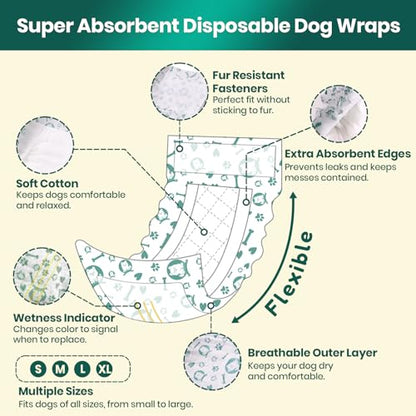 Dog Diapers for Male Dogs: Leakproof, Adjustable, Soft, and Breathable Disposable Diapers for Male Doggie – Perfect for Incontinence, Training, and Travel – 50 Pack Size XL