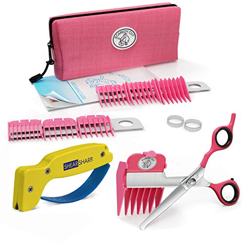 No Buzz Clipper + Sharpener by Scaredy Cut Silent Home Pet Grooming Kit, Pink, Right-Handed - size: 17pc RH + Sharpener, Pink
