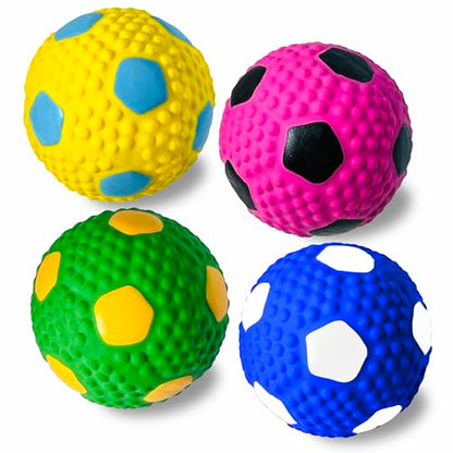 HOLYSTEED Squeaky Dog Toys for Medium Dogs, Soccer Ball 4pcs 2.6"x2.6"x2.4" | Latex Squeak Dog Balls, Soft Bouncy Fetch & Chew Toys for Medium and Large Breeds Like Beagle, Samoyed, Husky, Labrador - size: 2.6'' for M/L