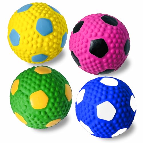 HOLYSTEED Squeaky Dog Toys for Medium Dogs, Soccer Ball 4pcs 2.6"x2.6"x2.4" | Latex Squeak Dog Balls, Soft Bouncy Fetch & Chew Toys for Medium and Large Breeds Like Beagle, Samoyed, Husky, Labrador - size: 2.6'' for M/L