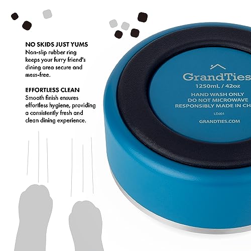 GrandTies Stainless Steel Dog Bowl | Engraved Reusable BPA-Free Insulated Cat & Dog Bowls | Large Heavy Duty Non Skid Spill Proof Bowl | Outdoor Dog Water Bowl (42oz, Cobalt Blue) - color: Cobalt Blue, size: 42oz