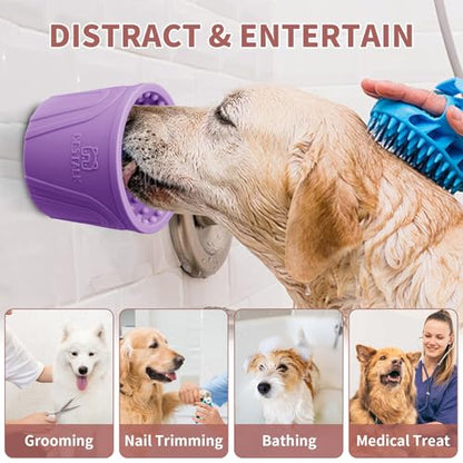 Dog Lick Bowl, Bestalk Anxiety Relief Slow Feeder Dog Lick Mat Treat Dispenser, Non-Slip Dog Licking Bowl Dog Enrichment Toys for Small Medium and Large Breed Dogs, BPA Free Silicone(Purple,M-L) - color: Purple, size: M-L