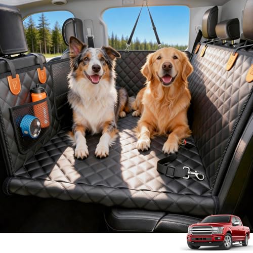 Wigoo Dog Truck Seat Cover for Back Seat, 450lb Support Hard Bottom Hammock for 1–4 Large Dogs, Waterproof & Anti-Scratch Backseat Protector, Car Bed Extender for Truck & SUV, Size-XL, Black+Orange - color: Black+Orange, size: XL - Full-Size Trucks,SUVs