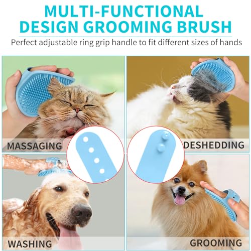 Comotech 3-in-1 Dog Grooming Brush | Adjustable Handle Shampoo Brush & Scrubber for Short & Long Haired Dogs & Cats (Blue Pink Blue) - color: Blue Blue Blue