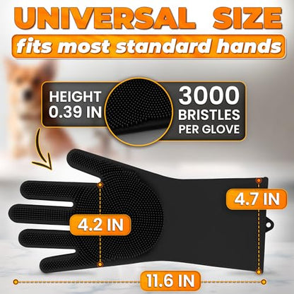 Cat and Dog Shampoo Gloves with 3000 Soft Bristles – 2-in-1 Dog Bath Gloves 11.6", Durable Silicone, Saves Shampoo | Massage, Grooming & Clean Wet or Dry – Made for Every Breed and Coat Style (Black) - color: Black