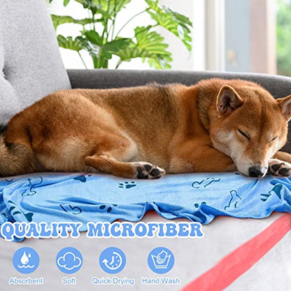 Peryiter 8 Pcs Dog Towels Pet Bath Drying Towels 55 x 28 Inches Large Absorbent Microfiber Quick Fast Drying Soft Beach for Lightweight Cat and Puppy Shower Essentials Cleaning Accessories(Blue) - color: Blue