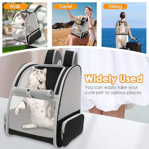 Cat Backpack Carrier, Pet Carrier for Small Dog Cat Puppy Kitten Bunny,Ventilated Mesh Design up to 15lbs, Foldable Animal Backpack Bag for Hiking Camping Travel (Grey)