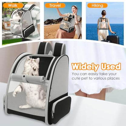 Cat Backpack Carrier, Pet Carrier for Small Dog Cat Puppy Kitten Bunny,Ventilated Mesh Design up to 15lbs, Foldable Animal Backpack Bag for Hiking Camping Travel (Grey)
