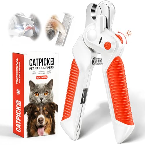 Dogs & Cats Nail Clippers with Light – Safety Guard Pet Nail Trimmer Reveals the Quick, Stainless Steel Blades, Beginner Friendly Grooming Tool for Home Use, Suitable for Small, Medium & Large Pets - color: Orange