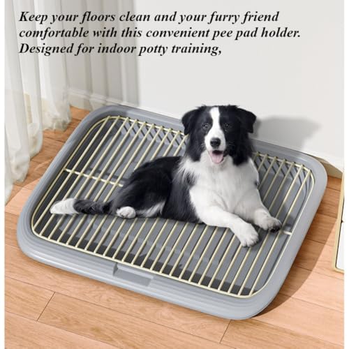 Dog Potty Tray Indoor Pet Pee Pad Holder for Small & Medium Dogs, Puppy Training Pad Holder, Pet Toilet Litter Box, Dog Bathroom Tray, Housebreaking Potty Supplies 17.72''LX12.99''WX1.97''H(Blue) - color: Blue