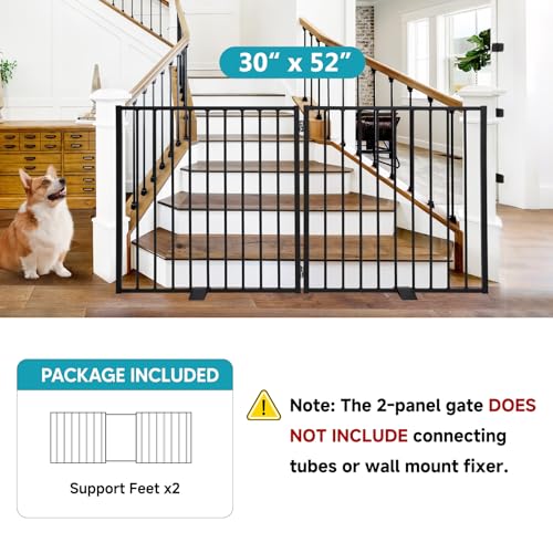Snagle Paw Extra Wide Dog Gate,Free Standing Dog Fence with Door, Up to 52 Inch Wide Pet Gate with Support Feet for Stairs, Hallways, Doorways, Yard (Black, 2 Panels) - size: Up to 52" W, 2 Panels, Black