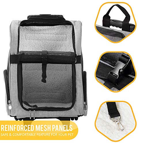 KOPEKS Deluxe Backpack Pet Travel Carrier with Double Wheels for Pets up to 10 Pounds - Black - Approved by Most Airlines - color: Grey, size: 13.0"L x 12.0"W x 20.0"H