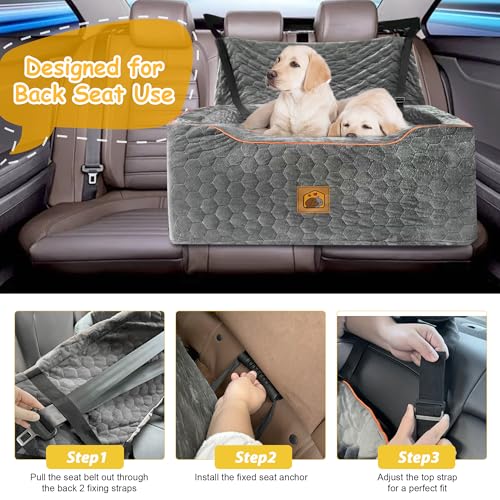 Dog Car Seat for Medium/Large Dog Booster Seat Under 60 lbs or 2 Small Dogs, Multi-Functional Pet Car Seat with Thick Cushion, 2 Safety Leashes (Gray) - color: Gray