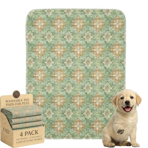 4PACK Washable Pee Pads for Dogs,Great Urine Absorbent Reusable Puppy Training Pads,Waterproof,Leak-Proof & Non-Slip Potty Pads for Whelping,Crate,Playpen,Bed.(Green Floral Flat,18"x24") - color: Green Floral Flat, size: 18"x24" (Pack of 4)