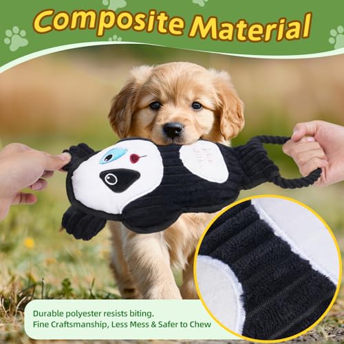 2-Pack Crinkle and Squeaky Dog Toys & Tough Tug of War Set - No Stuffing Chew-Resistant Plush Toys to Keep Them Busy, Best Birthday Gift for Small/Medium/Large Breeds (Panda & Dino) - color: Panda & Dion