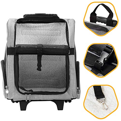 KOPEKS Deluxe Backpack Pet Travel Carrier with Double Wheels for Pets up to 18 Pounds - Grey - color: Grey, size: 17.5"L x 13.0"W x 20.0"H