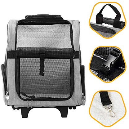 KOPEKS Deluxe Backpack Pet Travel Carrier with Double Wheels for Pets up to 18 Pounds - Grey - color: Grey, size: 17.5"L x 13.0"W x 20.0"H