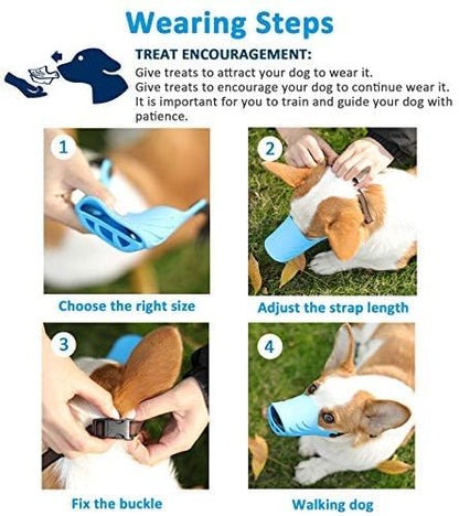 Dog Muzzle, Soft Duck Silicone Mouth Cover with Adjustable Strap for Small Medium Dogs, Best to Prevent Barking, Biting, and Chewing (XL, Blue) - color: Blue, size: XL