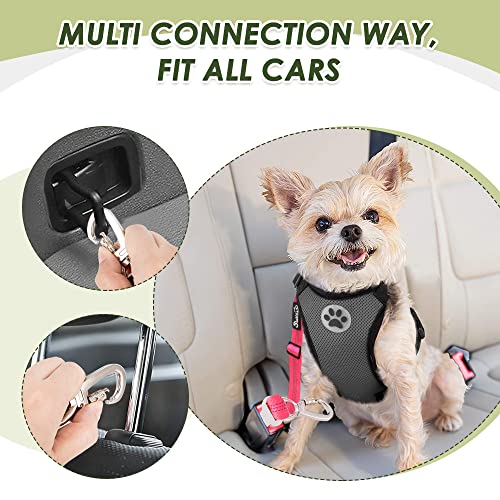SlowTon Dog Seatbelt, 2 Pack Dog Seat Belt Car Leash Adjustable Elastic Bungee Buffer Heavy Duty Nylon Reflective Pet Safety Tether Connect to Dog Harness for Travel Riding in Vehicle (Daul Clip, FL) - color: Fluorescent pink