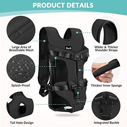 Lukovee Dog Backpack Carrier, Legs Out Easy-fit Dog Front Carrier for Small Medium Dogs, Adjustable Hands Free Dog Chest Carrier for Hiking Cycling (B,Medium) - color: Black