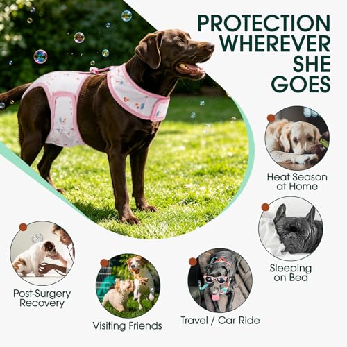 Kuoser Dog Diapers Female with Suspenders, Escape-Proof Doggie Diaper That Stay On, Washable Dog Diapers for Heat, Incontinence & Puppy Training,Reusable Puppy Diaper Female Small Medium Large Dogs, S - color: Blush Pink, size: S