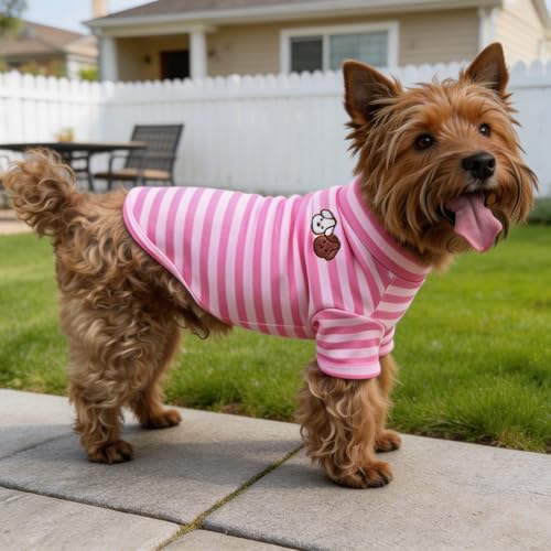 Turtleneck Dog Shirt Cute Doggie Embroidery Super Soft Dog Sweatshirt Stretchy Striped Puppy Pullover for Cats Small Medium Large Dogs (Pink Striped, Small) - color: Pink Striped, size: Small