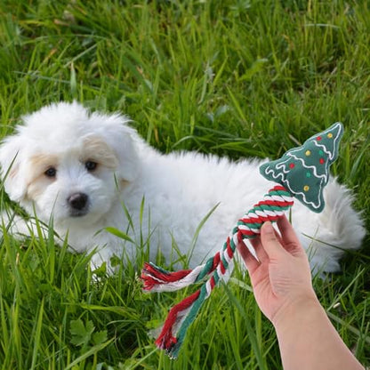 Kichvoe Christmas Dog Chew 4pcs Set Plush Teething Puppy with Knotted Rope for Dental Cleaning and Training, Portable Interactive Household Dog for Puppies