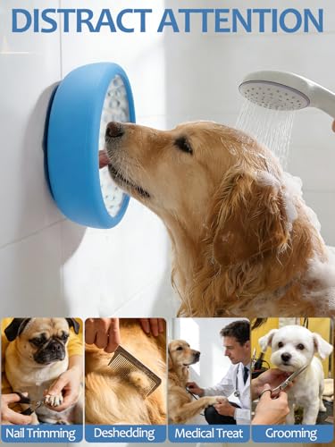 Dog Lick Bowl for Large Dogs, Lick Mat, Slow Feeder Lick Bowl with Brush and Scraper,Strong Suction, Freeze Licking Bowl for Anxiety Relief, Enrichment & Distraction, Dishwasher Safe 7.6 * 3.5 inch - color: Light Blue