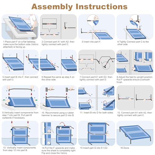 petizer Large Cooling Elevated Dog Bed, Heavy Duty Anti-Sag Summer Camping Dog Cot, Breathable & Waterproof Raised Pet Bed with Sturdy Center Support Bars, 36x30x9 Inches, Blue - color: Blue, size: 36"L x 30"W x 9"H