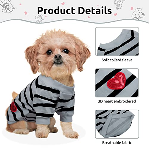Pet Dog Striped T-Shirt Dogs Cats Cotton Vest Spring Summer Pet Apparel Tee Shirt Suitable for Small and Medium Large Pets French Bulldog Bichon - color: Grey, size: X-Small