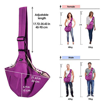 SlowTon Dog Carrier Sling - Thick Padded Shoulder Strap Adjustable Dog Carriers for Small Dogs, Puppy Carrier Purse for Pet Cat with Front Zipper Pocket Safety Belt Machine Washable (Fuchsia M) - color: K-Fuchsia Cotton Fabric