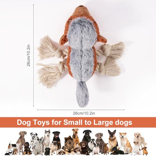 Letsmeet Dog Toys - Squeaky Interactive Plush Dog Toy with Rope, Chew Toy for Large Dogs, Small Dogs & Puppies - Tug of War Dog Toy for Aggressive Chewers, Pet Toys for Dogs - color: brown4