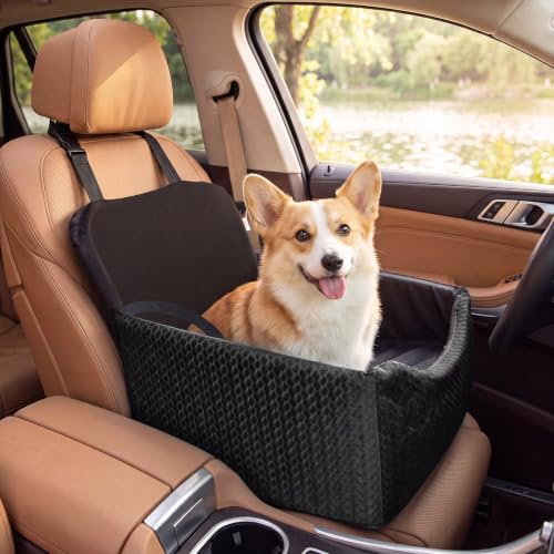 Dog Car Seat for Small/Medium Dogs Up to 35 lbs, 5in Booster Car Seat Cushion, Fully Detachable and Washable, with Safety Belt and Anti-Slip Base, Black - color: Black