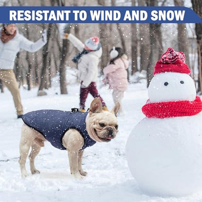 SCENEREAL Winter Dog Vest Coat with Harness Built In, Warm Puppy Jacket for Small Medium Dogs, Cold Weather Coat with Zipper, Fleece Puffer Vest Windproof Snow Clothes - color: #1 Rolay Bule-Matte, size: S(Chest 14")-Regular