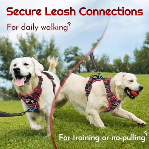 Eagloo Dog Harness Medium Sized, Easy Wearing with 3 Buckles, Adjustable No Pull Pet Harness with 2 Rings for Walking, No Chock Reflective Soft Padded Vest with Control Handle, Black & Red, M - color: Black & Red, size: Medium