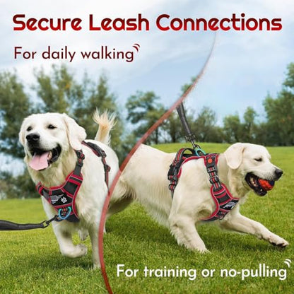 Eagloo Dog Harness Medium Sized, Easy Wearing with 3 Buckles, Adjustable No Pull Pet Harness with 2 Rings for Walking, No Chock Reflective Soft Padded Vest with Control Handle, Black & Red, M - color: Black & Red, size: Medium
