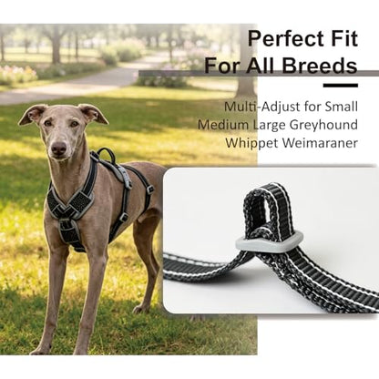 ThinkPet Flexfit 3-Strap Escape Proof Dog Harness, No Pull Front Clip 2-in-1 Vest with Control Handle, 360° Reflective Breathable Adjustable Harness for Greyhound Whippet Vizsla, Medium, Black - color: Black, size: Medium