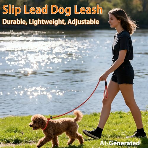 FOVRLZSE Upgraded Dog Slip Lead (3-Pack) Adjustable Nylon Lead for Dogs (Red/Black/Blue), Training Aid, Eco-Friendly Cotton Lining, Integrated Plastic Buckle, - color: Red, Black, Blue