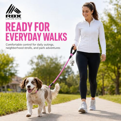RBX Rope Dog Leash Set, 5 ft Padded Handle Leash for Small/Medium Dogs with 360° Swivel Clip, Poop Bag Dispenser, 20 Waste Bags, Durable Walking Lead for Daily Use - color: Pink