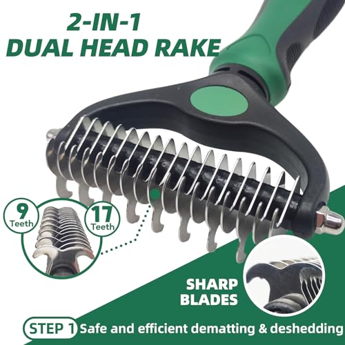 Pet Grooming Kit - 7 PCS Green Deshedding Brush Set with Undercoat Rake, Slicker Brush, Bath Brush & Nail Clipper for Short & Long-Haired Dogs and Cats - color: A-Green