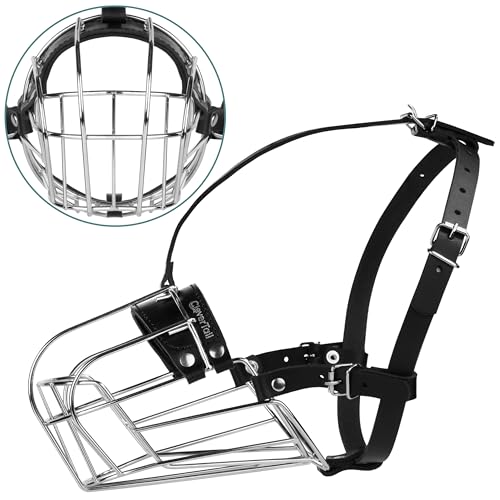 Metal Husky Muzzle for Large Sized Dog – Basket Muzzle for Dogs with Adjustable Leather Straps – Steel Cage Dog Muzzle to Prevent Biting and Eating – Mouth Guard for Large and Medium Dogs