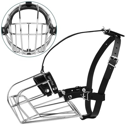 Metal Husky Muzzle for Large Sized Dog – Basket Muzzle for Dogs with Adjustable Leather Straps – Steel Cage Dog Muzzle to Prevent Biting and Eating – Mouth Guard for Large and Medium Dogs
