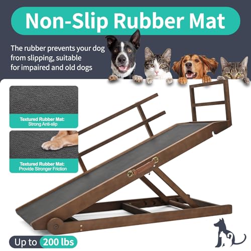 Dog Ramp for Bed & Couch, 5-Level Adjustable Wooden Pet Ramp for Bed & SUV, Adjustable Height 15.7"-27.5",Folding Non Slip Dog Ramps for Small Large Senior Dogs & Cats - Furniture Quality - size: L-for 27.5''H Bed