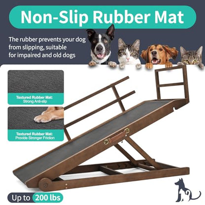 Dog Ramp for Bed & Couch, 5-Level Adjustable Wooden Pet Ramp for Bed & SUV, Adjustable Height 15.7"-27.5",Folding Non Slip Dog Ramps for Small Large Senior Dogs & Cats - Furniture Quality - size: L-for 27.5''H Bed