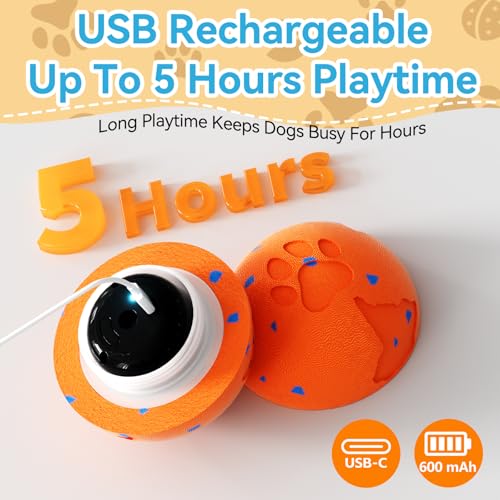 Smart Interactive Dog Toy Ball, Automatic Moving Rolling & Bouncing, Motion Activated E-TPU Dog Ball, Waterproof Chew Resistant for Medium & Large Dogs (Orange) - color: Orange