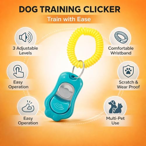 Adjustable Dog Training Clicker, 3 Gears Claw Shaped with Wrist Strap, Sky Blue - High, Medium, Mute Sound Modes, Comfortable Wear for Dogs and Cats (Blue) - color: Blue