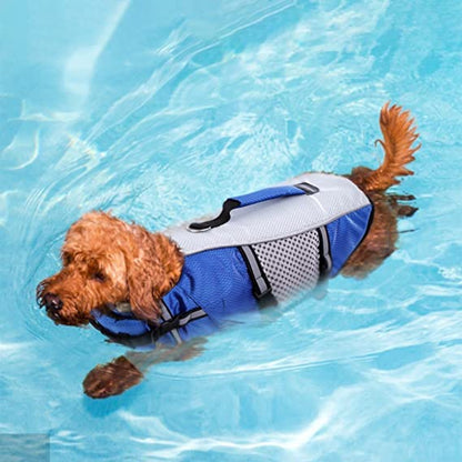 Dog Life Jacket Swimming Vest Lightweight High Reflective Pet Lifesaver with Lift Handle, Leash Ring Blue,S - color: Blue, size: Small
