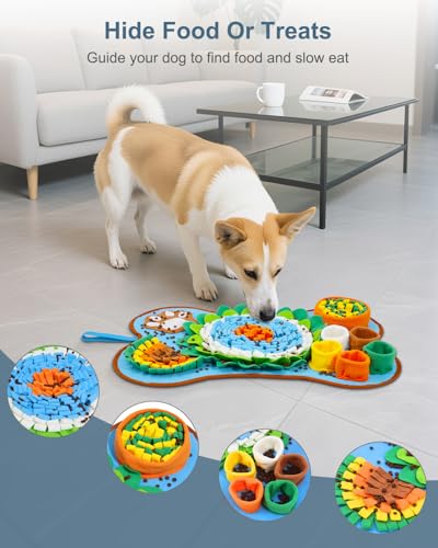 Snuffle Mat for Dogs 25x17in Slow Feeder Squeaker Washable | Snuffle mat for puppies, cats, rabbits. Mental stimulation toy, built-in squeaker, machine washable, blue