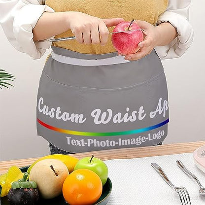 sophiehome Custom Waist Apron with Pockets Add Photo Logo Name Personalized Waiter Server Short Aprons for Kitchen - color: Gravel