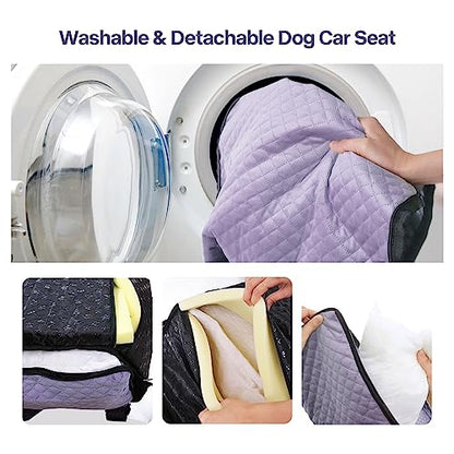 Dog Car Seat for Small Medium Dogs Up to 40lbs, Detachable Washable Soft Pet Booster Travel Bed for Front & Purple Seat with Safety Leash Belt - color: Purple